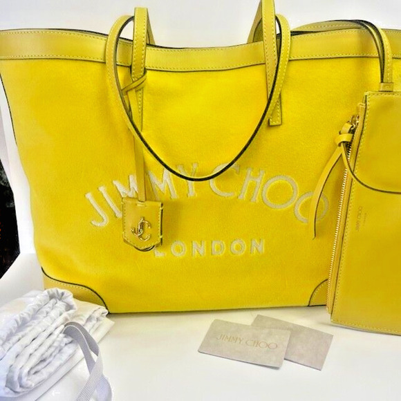 Jimmy Choo Nine2Five Logo Malibu Toweling East-West Tote Bag w/baby pouch $1095 - Picture 3 of 15